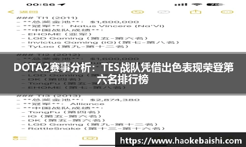 DOTA2赛事分析：TES战队凭借出色表现荣登第六名排行榜